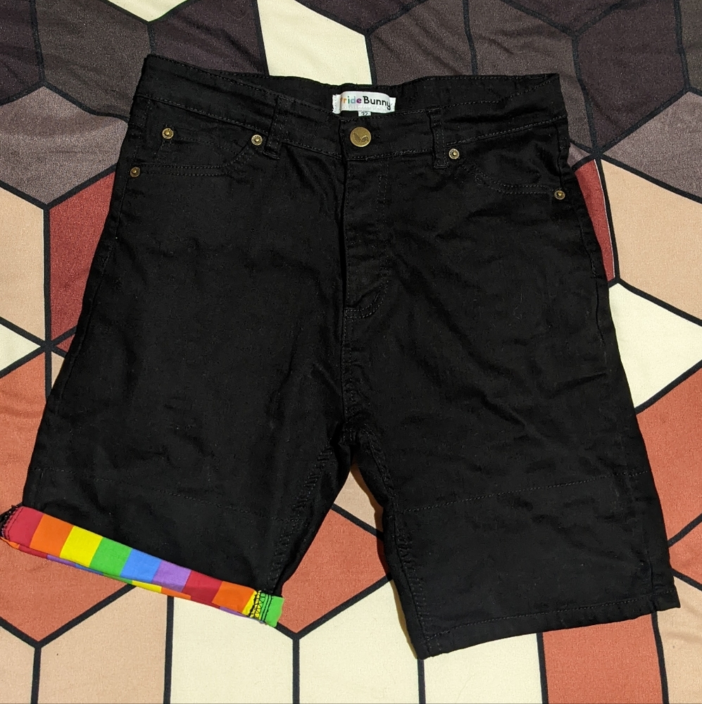 Mens Black Short with Rainbow Detail